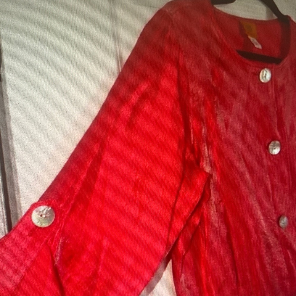 Ruby Rd. Shimmering Red Button-Front Blazer - Picture 3 of 6